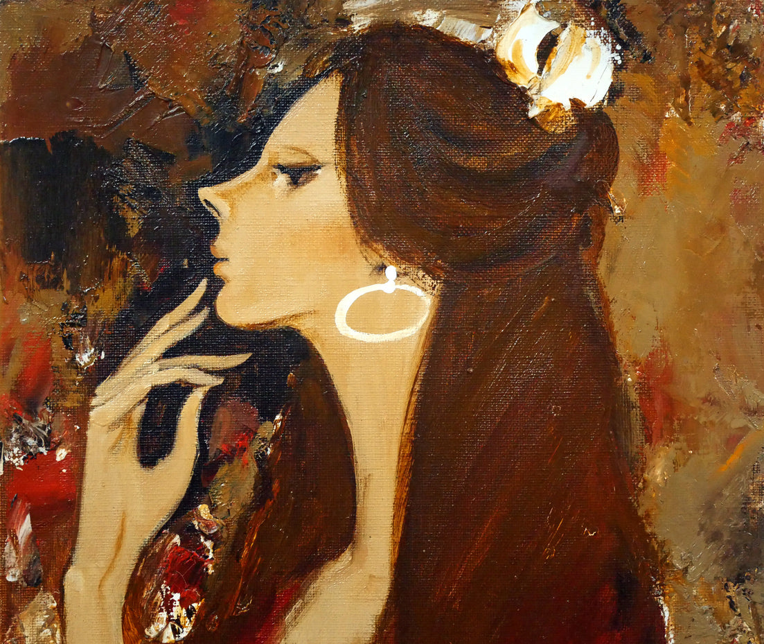 園田郁夫「女性像（赤い服）」油絵・F3号 絵画買取・販売の小竹美術