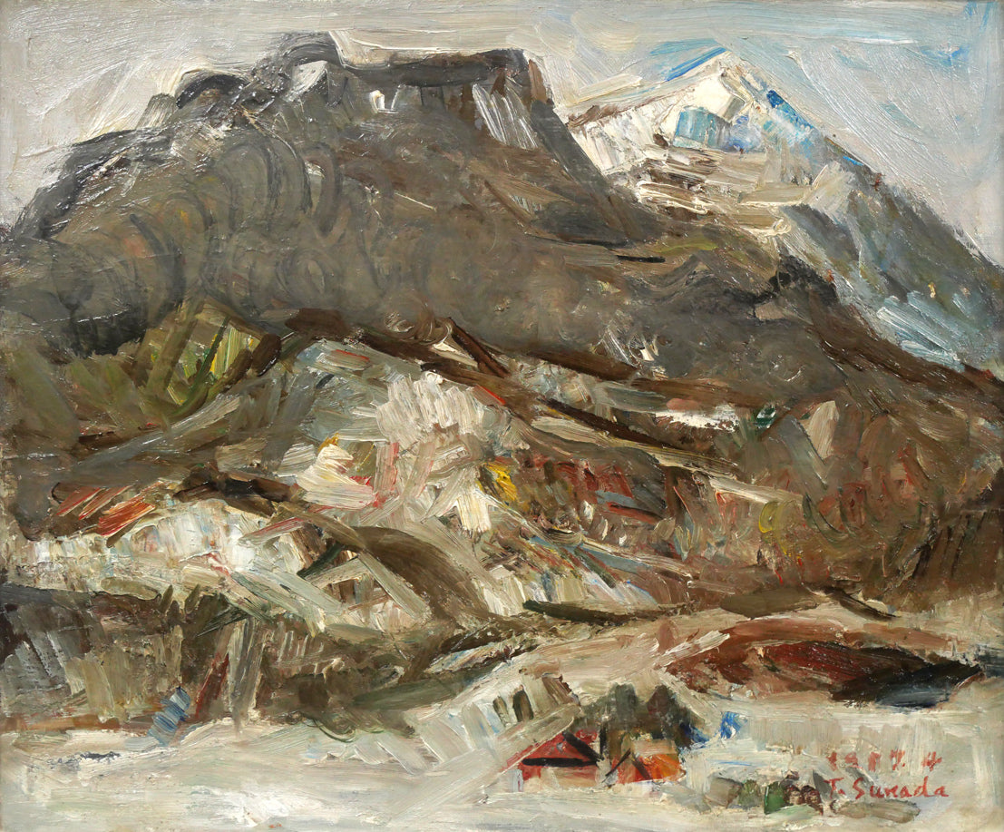 砂田友治「雪の藻岩山」油絵・F8号 絵画買取・販売の小竹美術