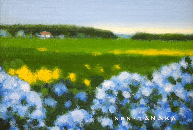 田中稔「あじさい風景」油絵・SM 絵画買取・販売の小竹美術