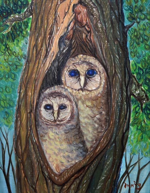 谷口一芳「ふくろう」油絵・F6号 絵画買取・販売の小竹美術