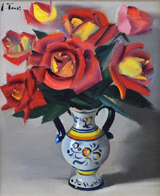 寺井重三「ばら」油絵・F3号 絵画買取・販売の小竹美術