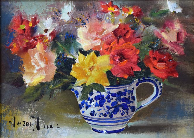 寺井重三「薔薇」油絵・F4号（金縁） 絵画買取・販売の小竹美術