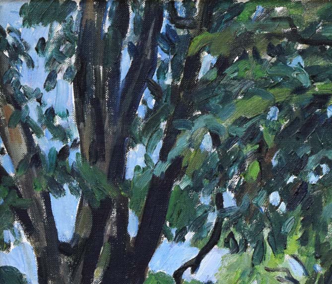 富樫正雄「にれ巨木（北海道大学）」油絵・F8号 絵画買取・販売の小竹美術