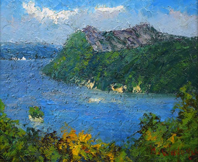 渡部ひでき「摩周湖」油絵・F8号 絵画買取・販売の小竹美術