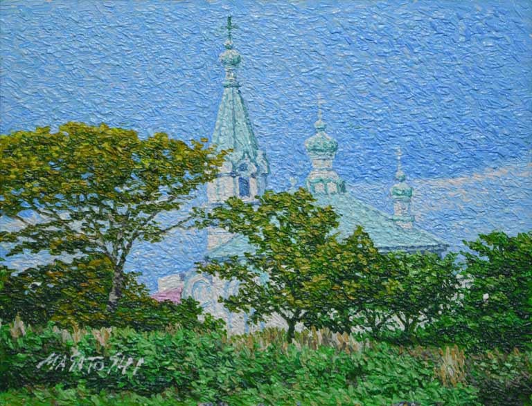 渡辺正敏「函館ハリストス正教会」油絵・F6号 絵画買取・販売の小竹美術