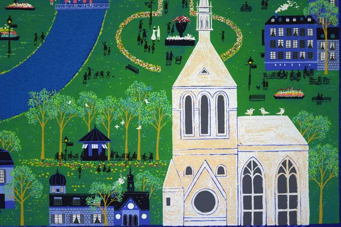 吉岡浩太郎「緑の町」シルクスクリーン版画 絵画買取・販売の小竹美術