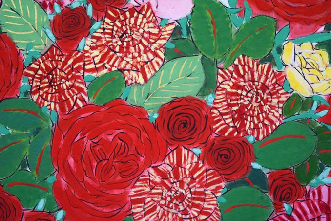 青木乃里子「薔薇」肉筆岩彩画・変形12号 絵画買取・販売の小竹美術