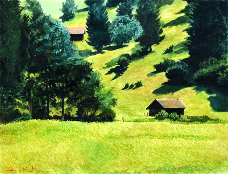 平井誠一「緑風」水彩画・6号 絵画買取・販売の小竹美術