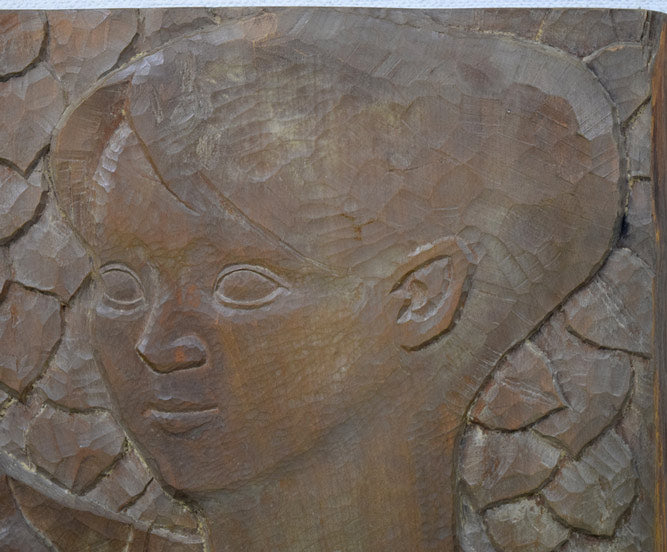 本田明二「母と子」木彫レリーフ作品 絵画買取・販売の小竹美術