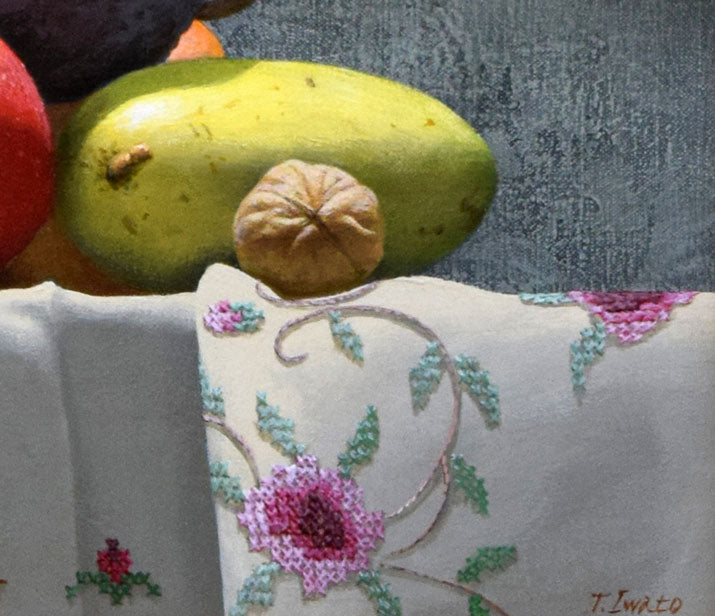 岩戸敏彦「ランプと果実」油絵・F10号 絵画買取・販売の小竹美術