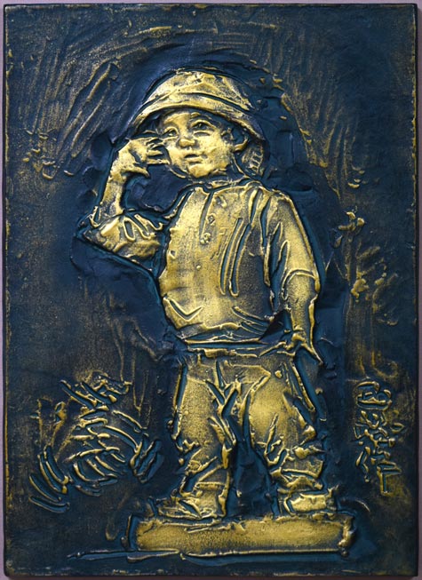 北村西望「今日わ」ブロンズレリーフ額装作品 絵画買取・販売の小竹美術