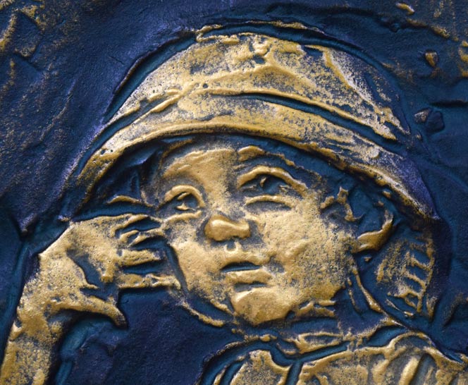 北村西望「今日わ」ブロンズレリーフ額装作品 絵画買取・販売の小竹美術