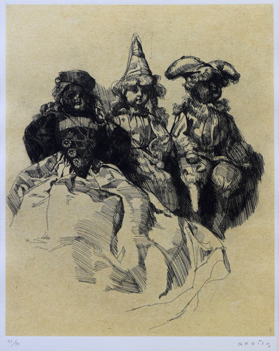 小磯良平「三体の人形」銅版画 絵画買取・販売の小竹美術