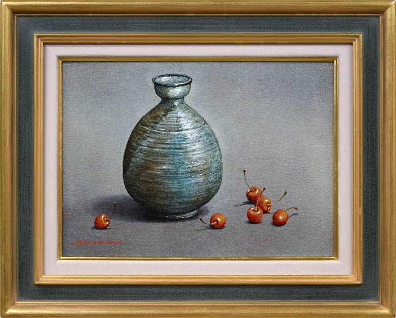 小阪正次「志野茶碗とほうずき」油絵・SM 絵画買取・販売の小竹美術