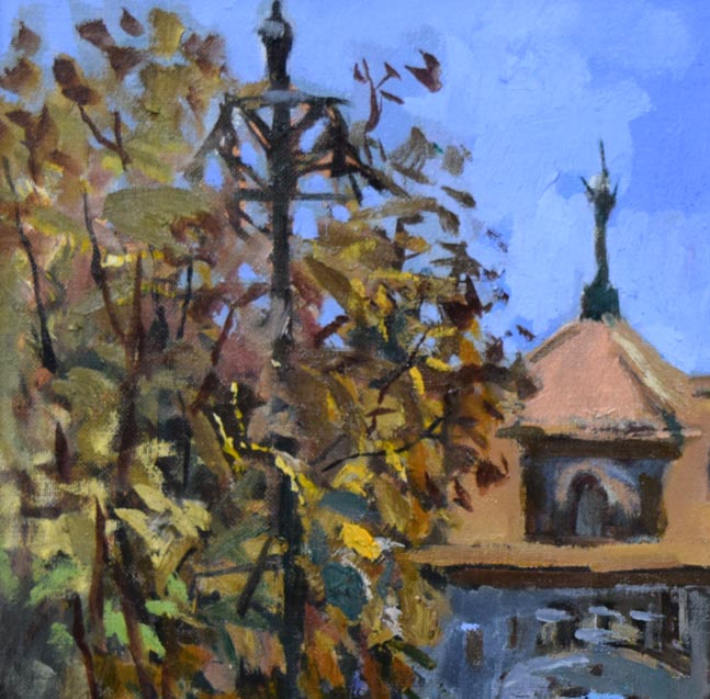 越澤満「秋の札幌資料館」油絵・F10号 絵画買取・販売の小竹美術