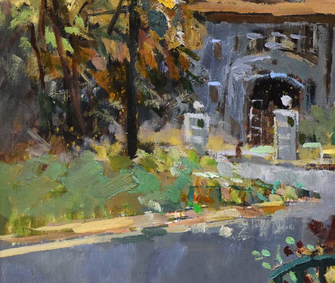 越澤満「秋の札幌資料館」油絵・F10号 絵画買取・販売の小竹美術