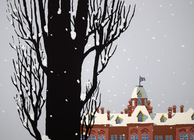 栗谷川健一「赤いレンガの建物（北海道庁）」シルクスクリーン版画