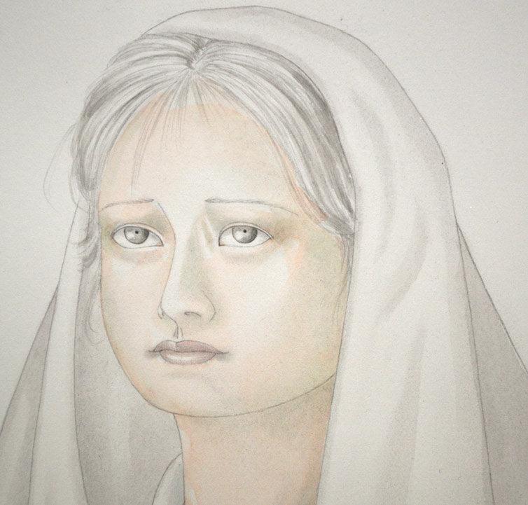 栗原喜依子「女性像」水彩画・10号 絵画買取・販売の小竹美術