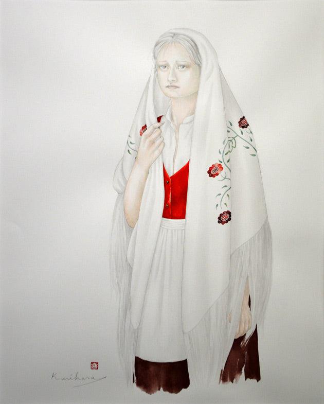 栗原喜依子「女性像」水彩画・10号 絵画買取・販売の小竹美術