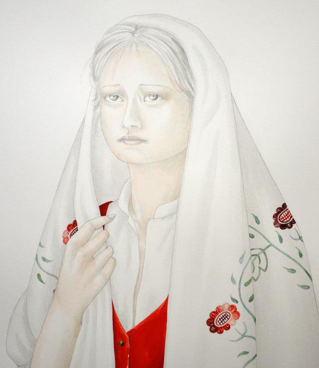 栗原喜依子「女性像」水彩画・10号 絵画買取・販売の小竹美術