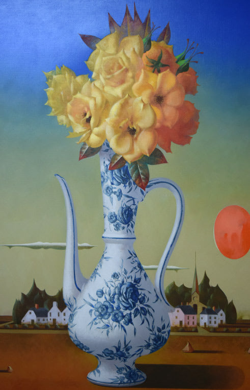 松樹路人「華と村落」油絵・F30号 絵画買取・販売の小竹美術