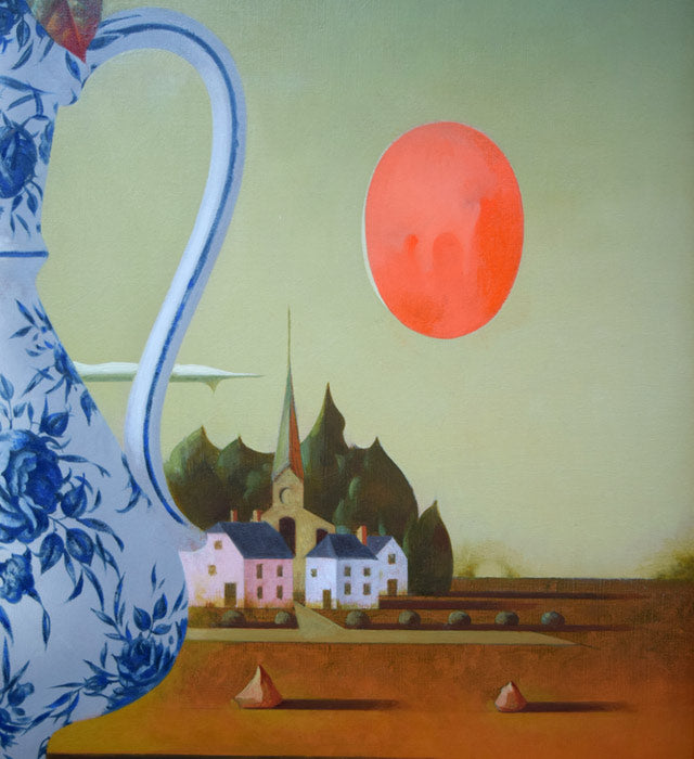 松樹路人「華と村落」油絵・F30号 絵画買取・販売の小竹美術