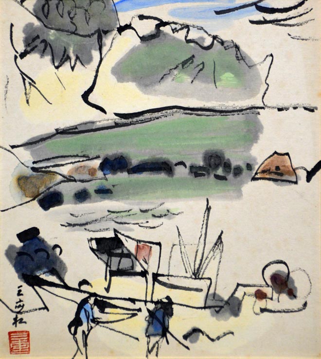 田辺三重松「積丹風景（北海道）」墨彩画・色紙 絵画買取・販売の小竹美術