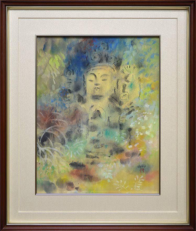 宮木薫「草むら」グワッシュ（不透明水彩画）・F3号 絵画買取・販売の