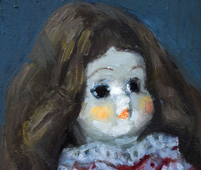 森本光子「人形」油絵・F0号 絵画買取・販売の小竹美術