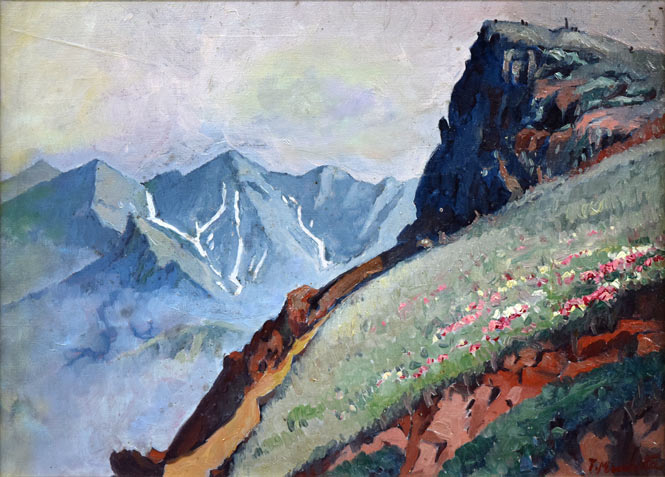 村田丹下「大雪山黒岳」油絵・P8号 絵画買取・販売の小竹美術