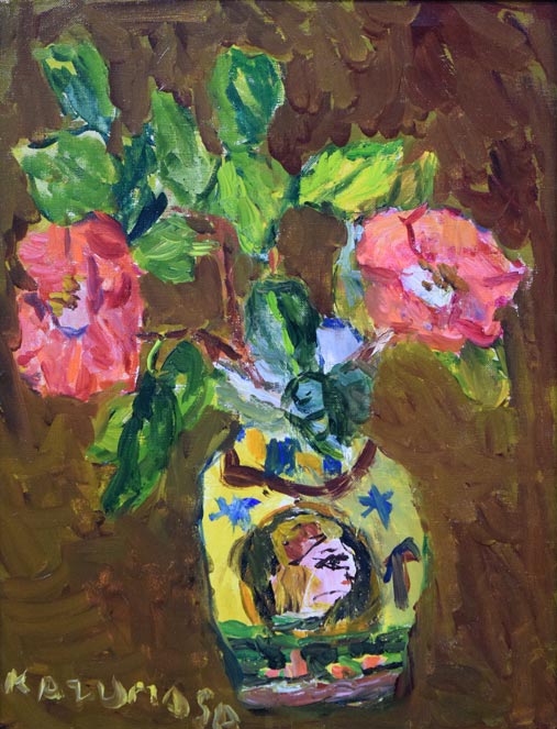 中川一政「椿」油絵・F6号 絵画買取・販売の小竹美術