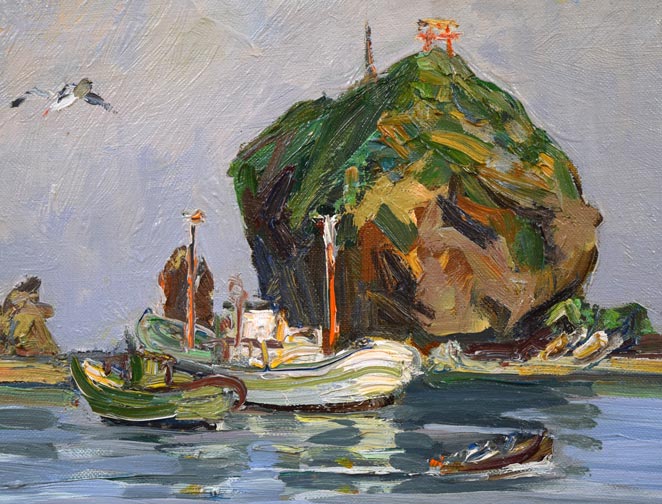 中村善策「高島漁港（小樽）」油絵・F6号 絵画買取・販売の小竹美術