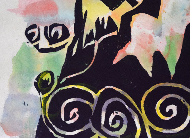 成田泰明「蓬莱のお山」木版画に手彩色 絵画買取・販売の小竹美術