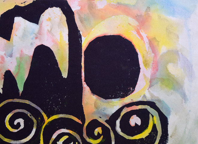 成田泰明「蓬莱のお山」木版画に手彩色 絵画買取・販売の小竹美術