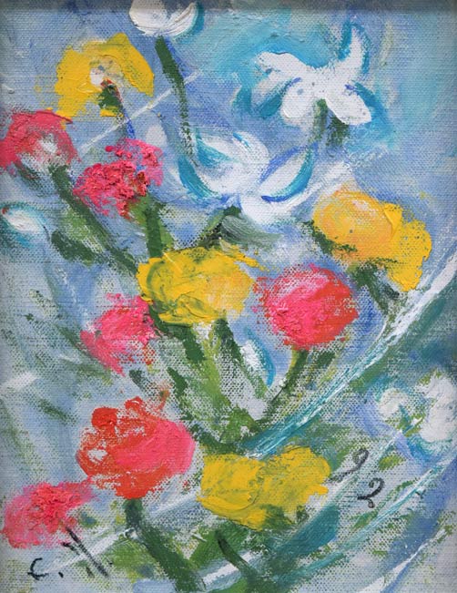 西村計雄「花」油絵・F0号 絵画買取・販売の小竹美術