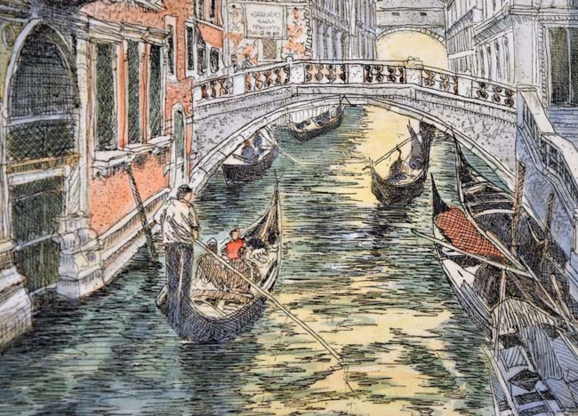 織田義郎「The Venice Ⅳ」銅版画に手彩色 絵画買取・販売の小竹美術