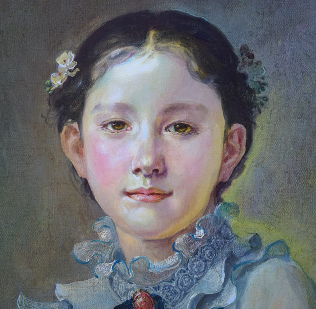 奥龍之介「マンドリンの少女」油絵・F8号 絵画買取・販売の小竹美術