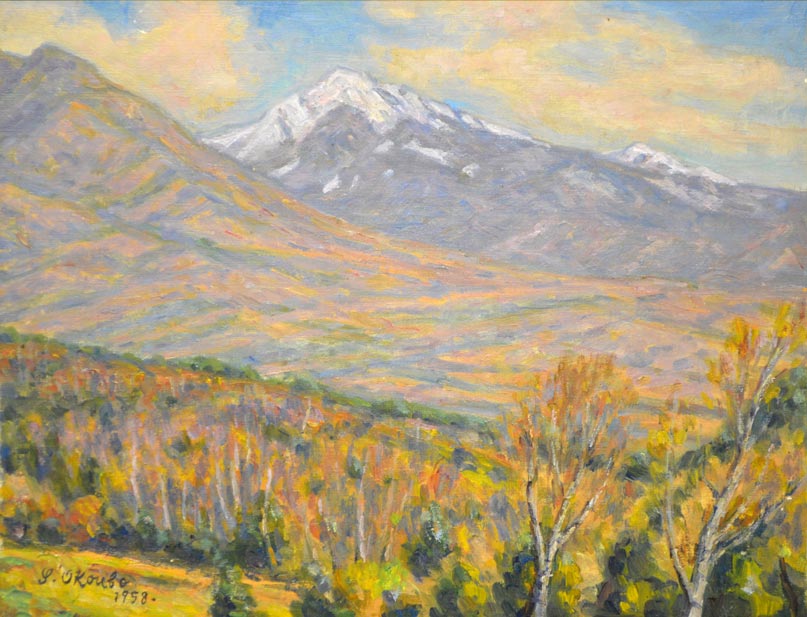 大久保作次郎「笠ヶ岳新雪（日本百名山のひとつ）」油絵・F6号 絵画