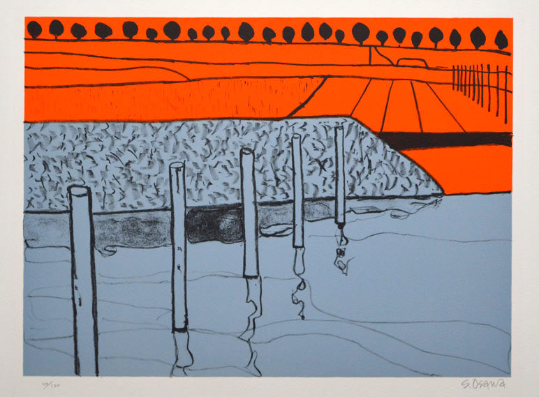 大沢昌助「水田のあたり」リトグラフ 絵画買取・販売の小竹美術