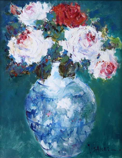 酒井健吉「花バラ」油絵・F6号 絵画買取・販売の小竹美術