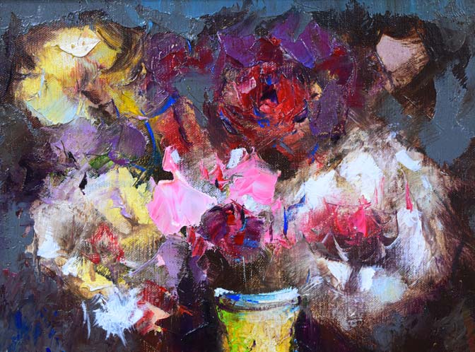 酒井健吉「花バラ」油絵・F4号 絵画買取・販売の小竹美術