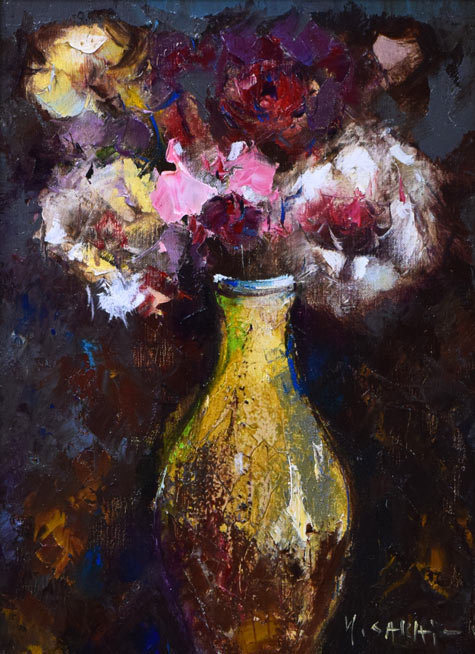 酒井健吉「花バラ」油絵・F4号 絵画買取・販売の小竹美術