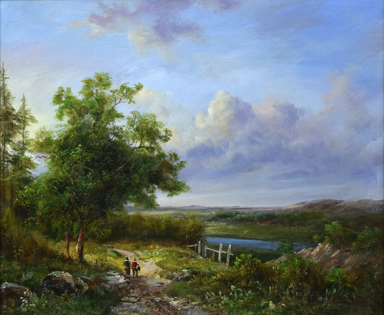 スティーブン リガード（STEAVEN RIGUAD）「湖水へ続く道」油絵・F12号