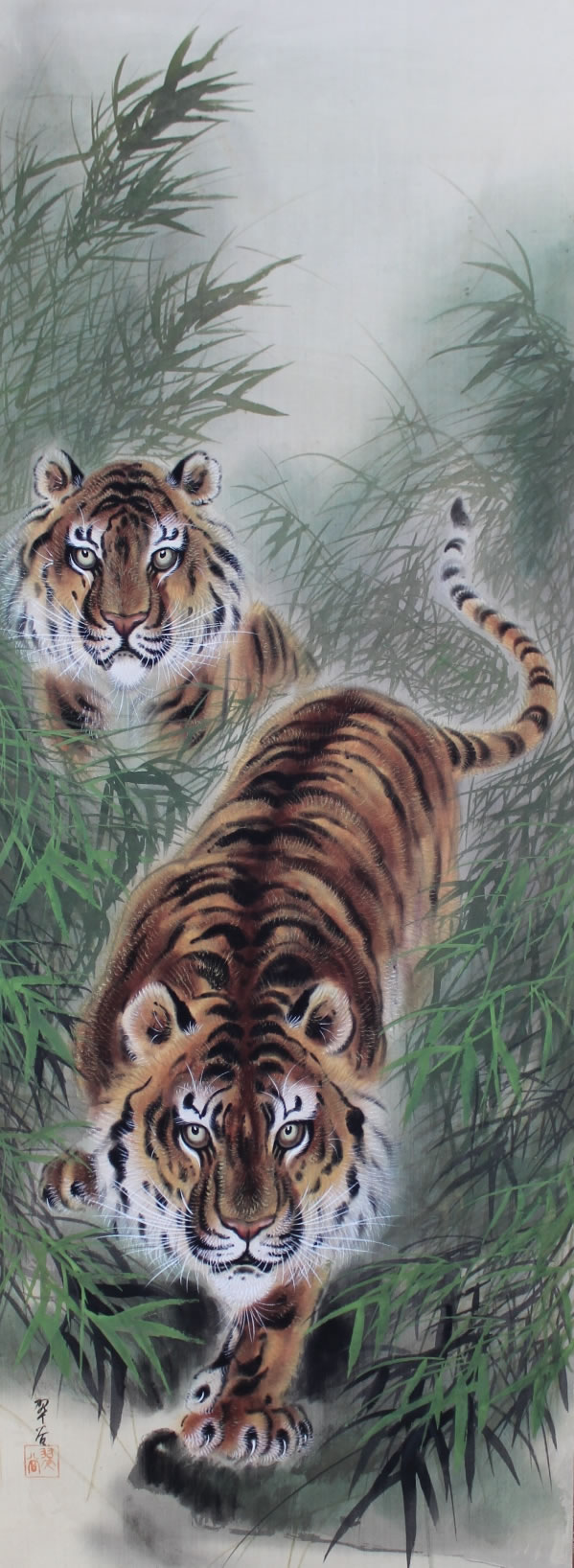 猛虎図 今井琴谷 虎と子虎 日本画 約2m掛け軸 楽天市場】掛け軸 猛虎