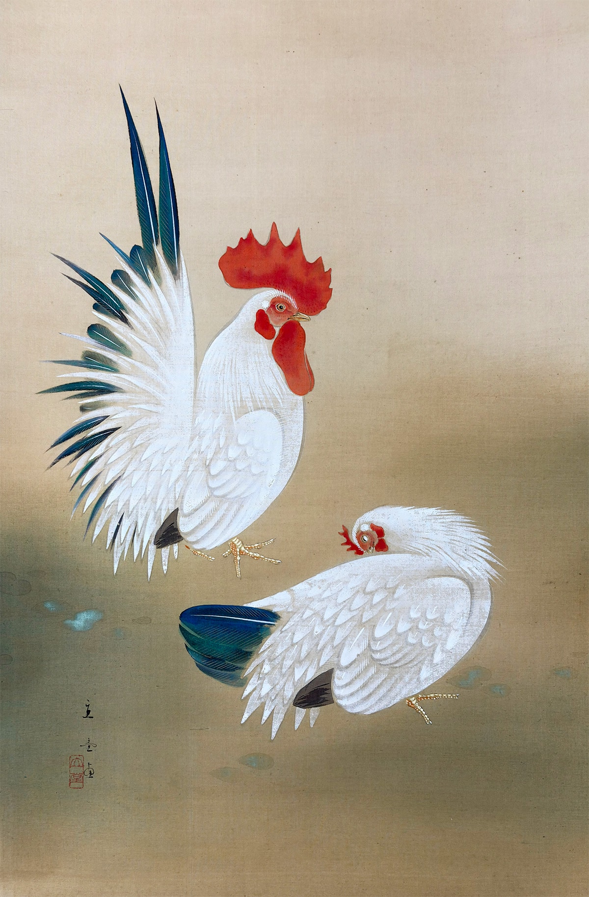 夏蜜柑に双鶏｜新・古美術 高美堂（こうびどう）｜掛軸販売・通販