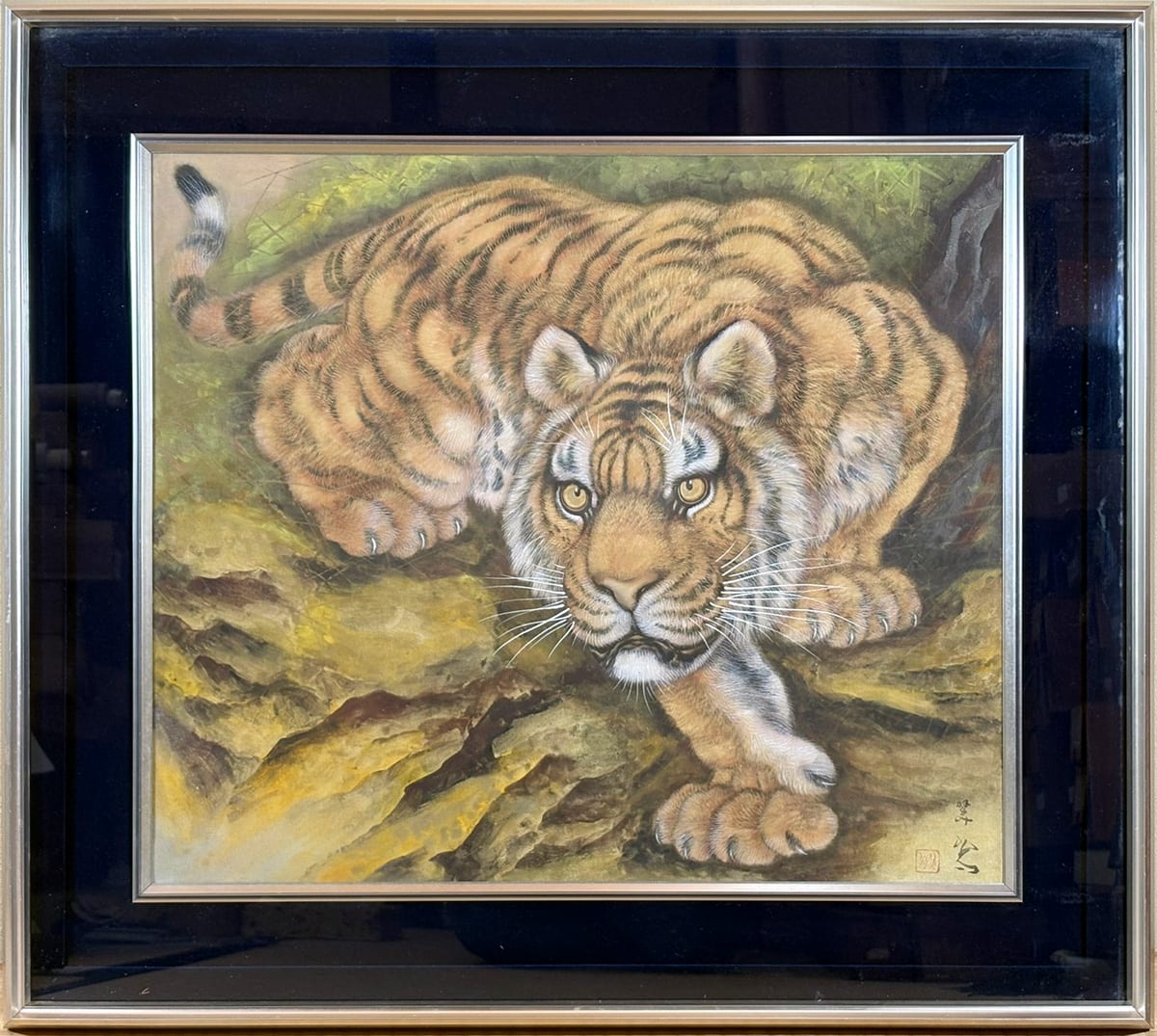 掛け軸 加納悠峰 作 黄虎發財乃図 紙本 希少 軸装 茶道具 掛軸 美品