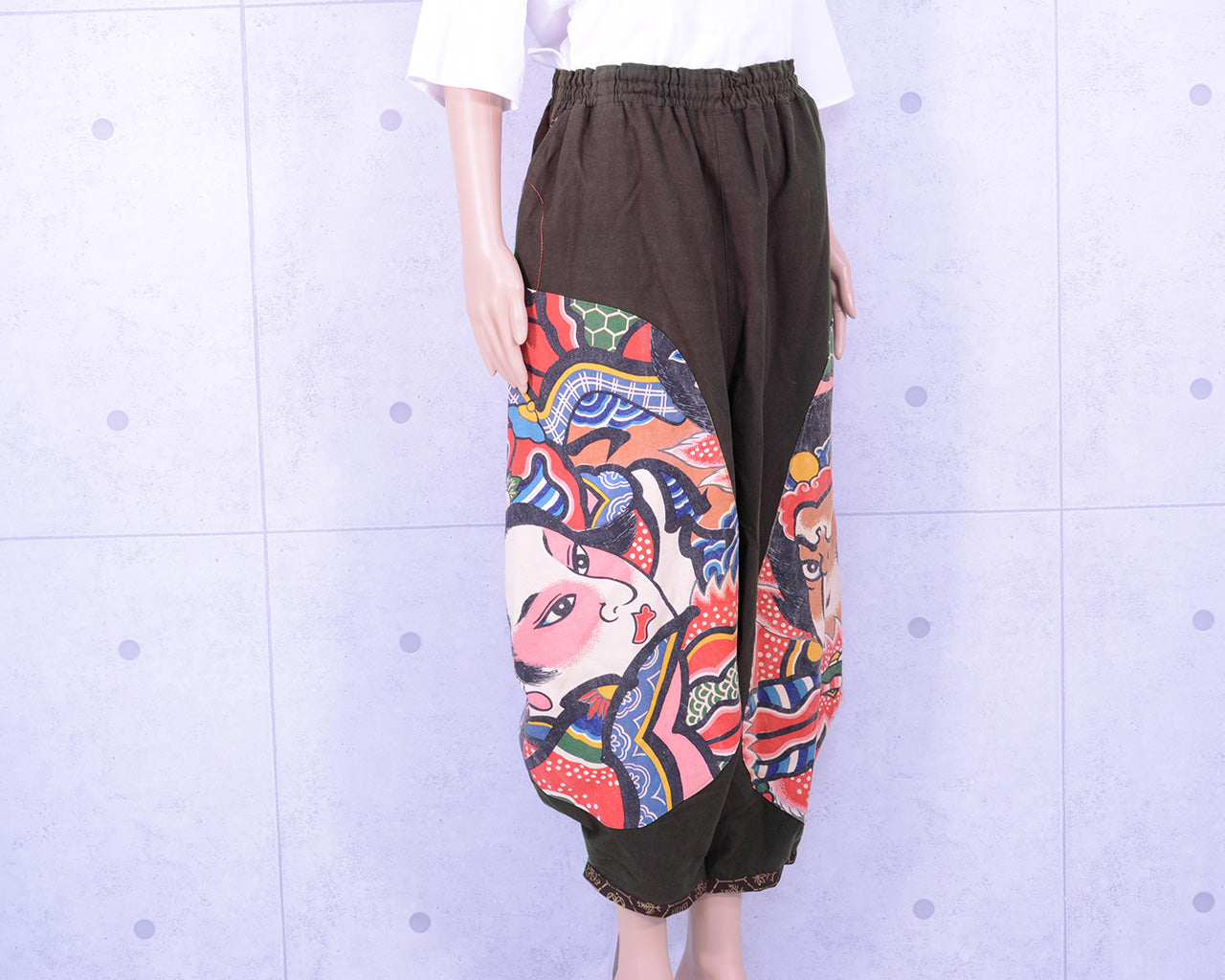 着物リメイク パンツ（ワイド） 柿渋染め木綿生地（古布：和布