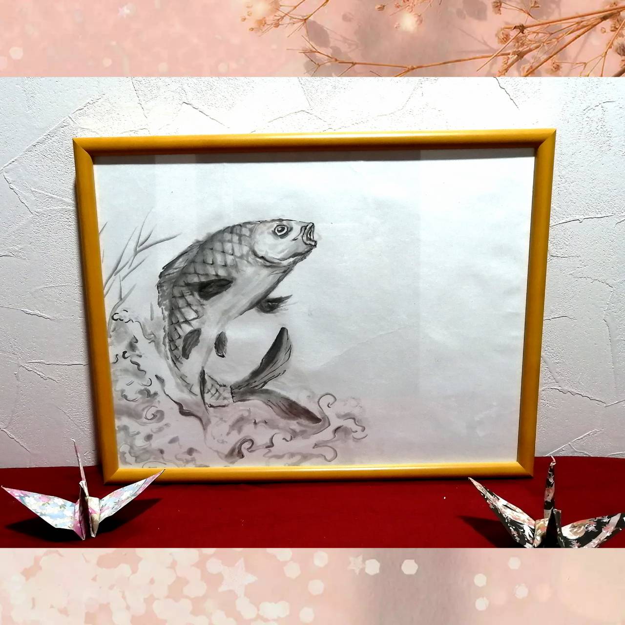 図案番号（2-11）：鯉】（1～2人用）水墨画と名前入りポエム – お名前