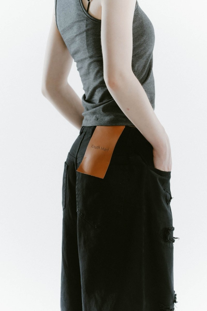 damage denim pants(unisex)/blackblack | KNUTH MARF