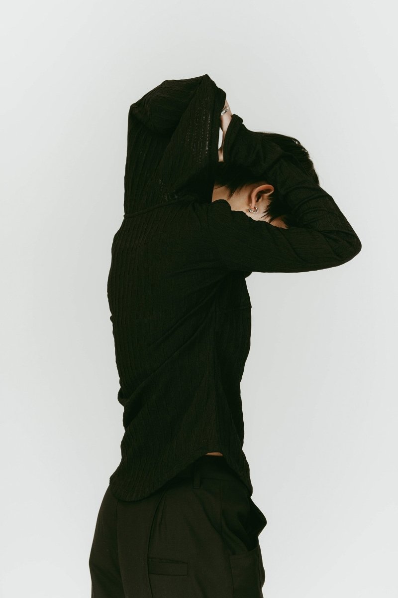hooded jacquard top/black | KNUTH MARF